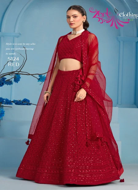 Red Colour Florance Vol 3 By Zeel Clothing Georgette Designer Wear Lehenga Choli Best Wholesale Shop In Surat